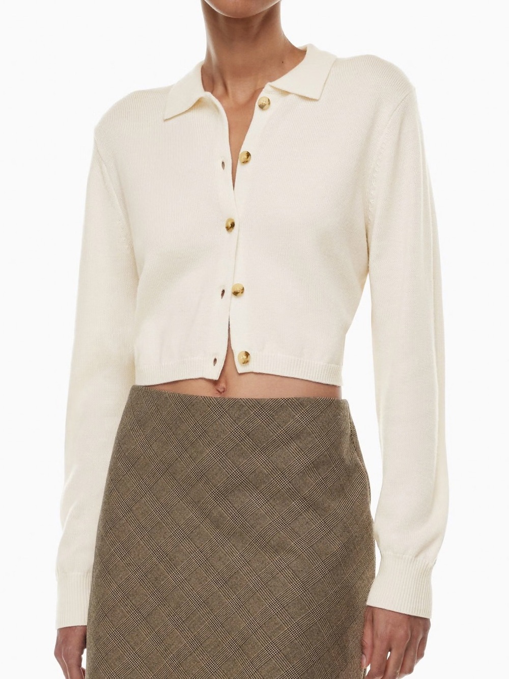 Aritzia Wilfred Sz M Nextdoor Merino Wool Off White Short Cardigan Sweater